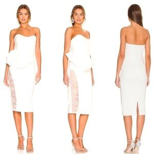 Katie May Natalie Bustier Oversized Bow Lace Insert Bodycon Midi Dress size XS